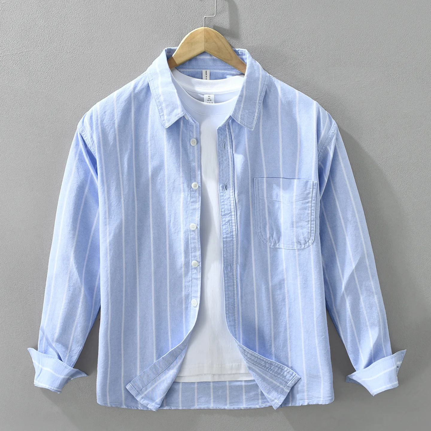 100% Cotton Men's Striped Shirt Outdoor Fishing Casual Loose Fit Long Sleeve Streetwear Top