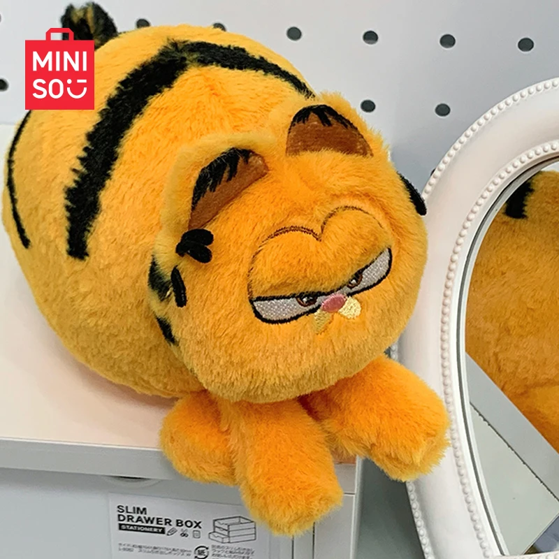 Miniso autêntico garfield família trabalho semana série caixa cega na moda ornamento artesanal bonito anime boneca de pelúcia decoração brinquedos presente