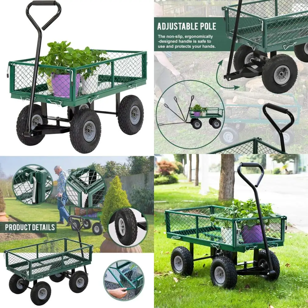 

durable 500 lbs mesh steel folding garden cart with removable sides for outdoor use