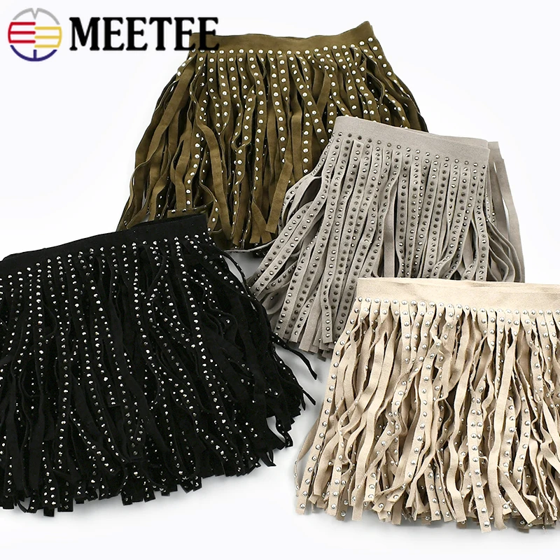 

1/2Meters 14cm Velvet Rivet Tassel Fringe for Curtain Fringes Clothing Skirt Suede Trim Material Trimming DIY Sewing Accessories