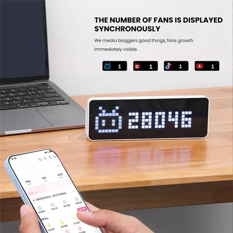 TC001 ساعة بكسل ذكية متابعة يوتيوب عرض الرسائل المنقطة في وقت واحد على مدار الساعة الذكية لسطح المكتب
