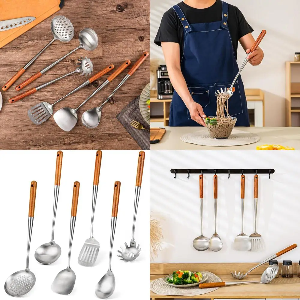 

6-Piece 304 Stainless Steel Kitchen Utensil Set: Wok Spatula, Soup Ladle, Skimmer, Slotted Spatulas, Turner, Spaghetti Spoon