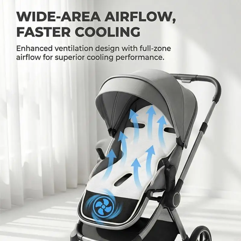 Baby Strollers Ventilation Pad Cooling Cushion With 3 Speed Adjustable Fan And Timer For Summer Comfort A2UB