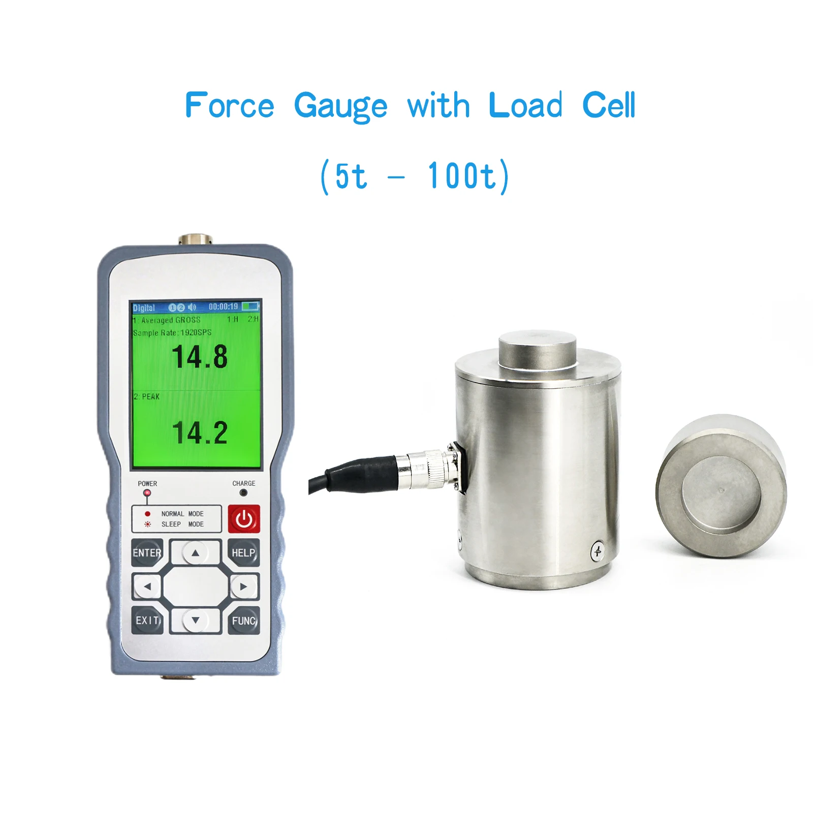 Digital Force Gauge with Load Cell Sensor,Test Force Weight Pressure Push Pull Gauge Dynamometer,Range 5T 10T 20T 30T 50T 100T