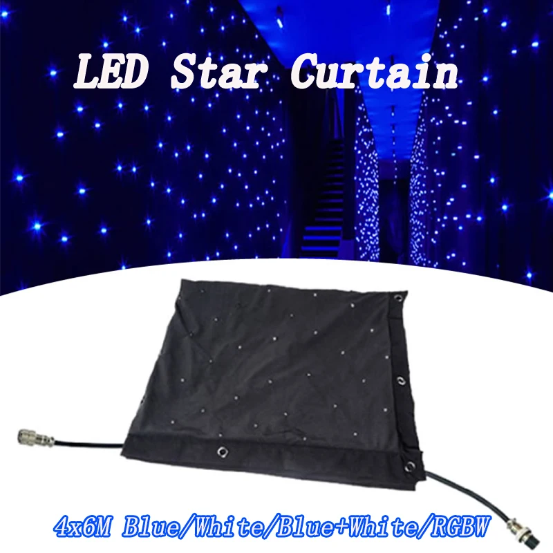 

4x6m LED RGB Double-Layer Velvet Star Curtain Background Blue White Lamps Option RGBW DMX512 Control Star Sky Cloth for Wedding