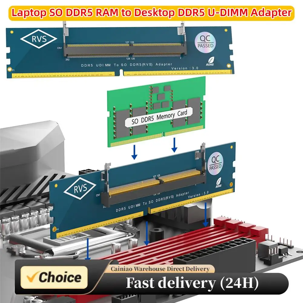 

Laptop SO DDR5 RAM To Desktop DDR5 U-DIMM Adapter DDR5 SO-DIMM Gaming Laptop RAM Memory Module DDR5 Memory RAM Adapter Card