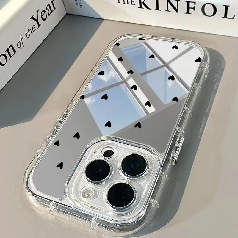 Full Screen Heart Pattern Phone Case For iPhone 17 16 15 14 13 12 11 Pro Max 7 8 16 Plus XR X XS Max 16E 17E Luxury Mirror Cover - view 4