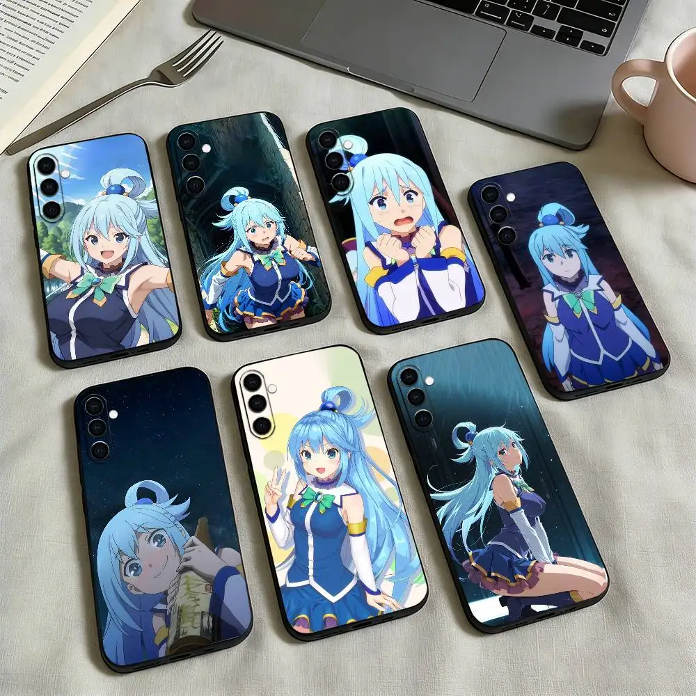 A-Aqua Anime KonoSubaS-S Phone Case For Samsung Galaxy A73,A72,A71,A70,A53,A52,A51,Soft Silicone Black Cover