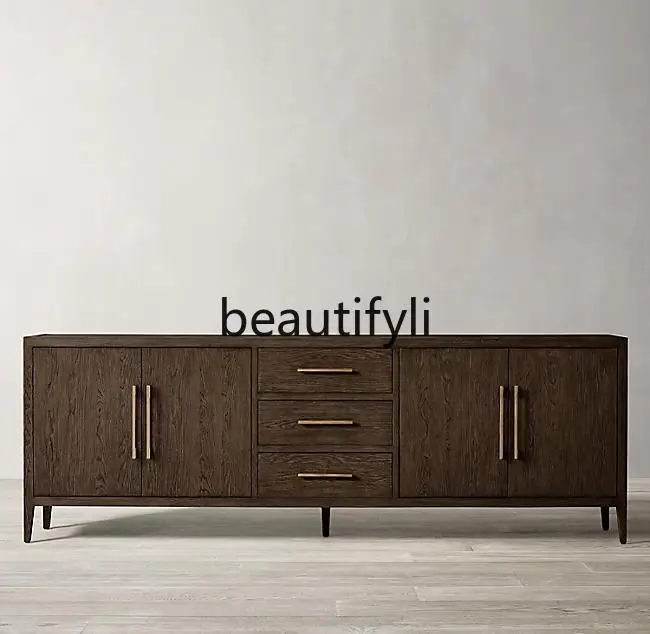 

French Modern Panel with Drawers Living Room Oak Solid Wood Storage TV Cabinet