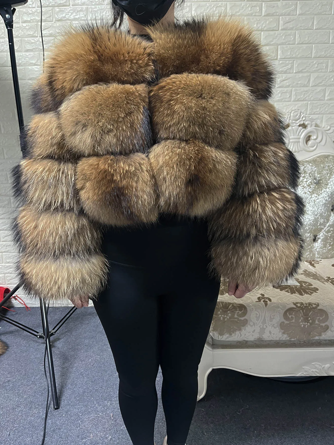2026 Plus Size tops Black Real Raccoon Fur Coat Women Natural Leather Clothing Curve coat winter jackets outerwears Female Vest