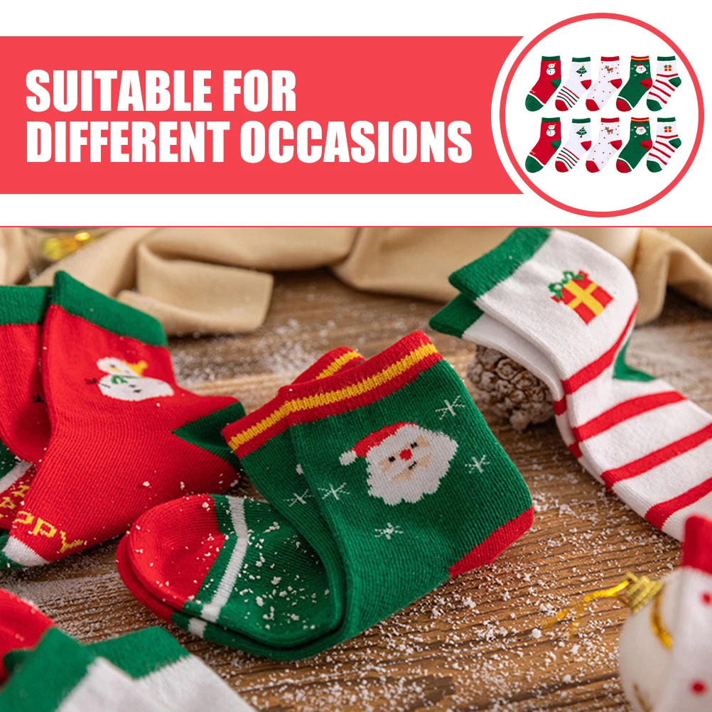 

5pcs 5 Pairs Kids Christmas Socks 21 Autumn Spring M Size 3 5 Years Combed Cotton Warm Cute Holiday Patterned Girls Socks