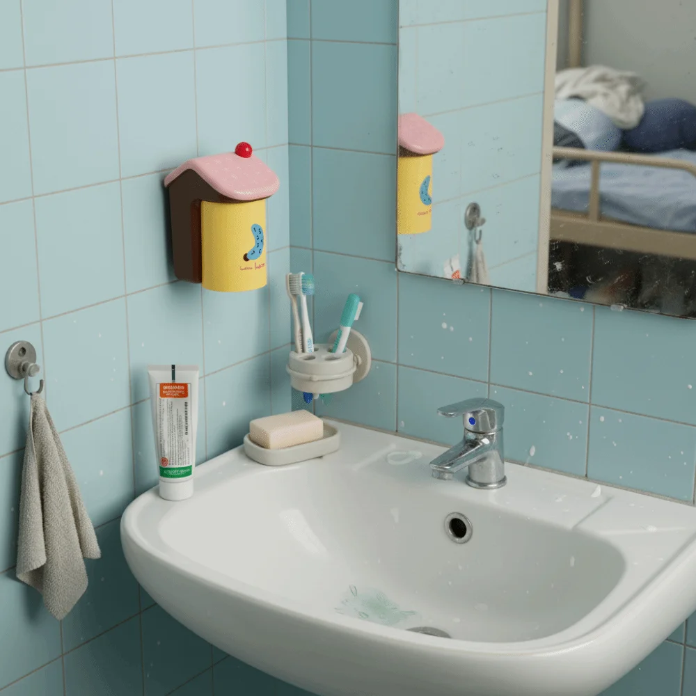 

Настенный магнитный держатель для зубных щеток с мультяшным дизайном, перевернутый дренажный держатель, пластиковая вентилируемая подставка для хранения зубных щеток