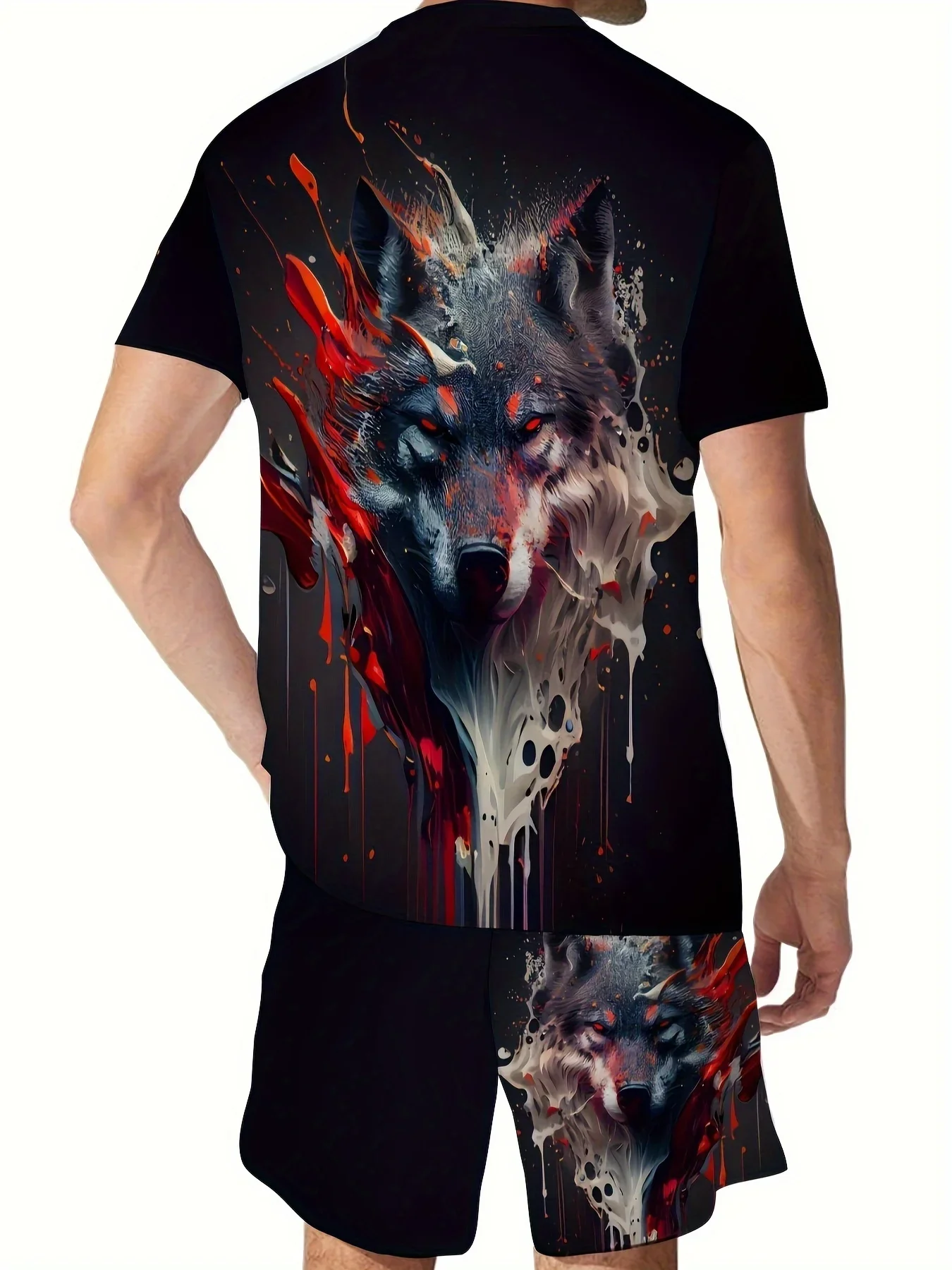 Zomer Heren Trainingspak Wolf 3d Bedrukt Sportkleding Met Korte Mouwen En T-Shirt Shorts 2-delig Casual Pak Oversized Mannenset