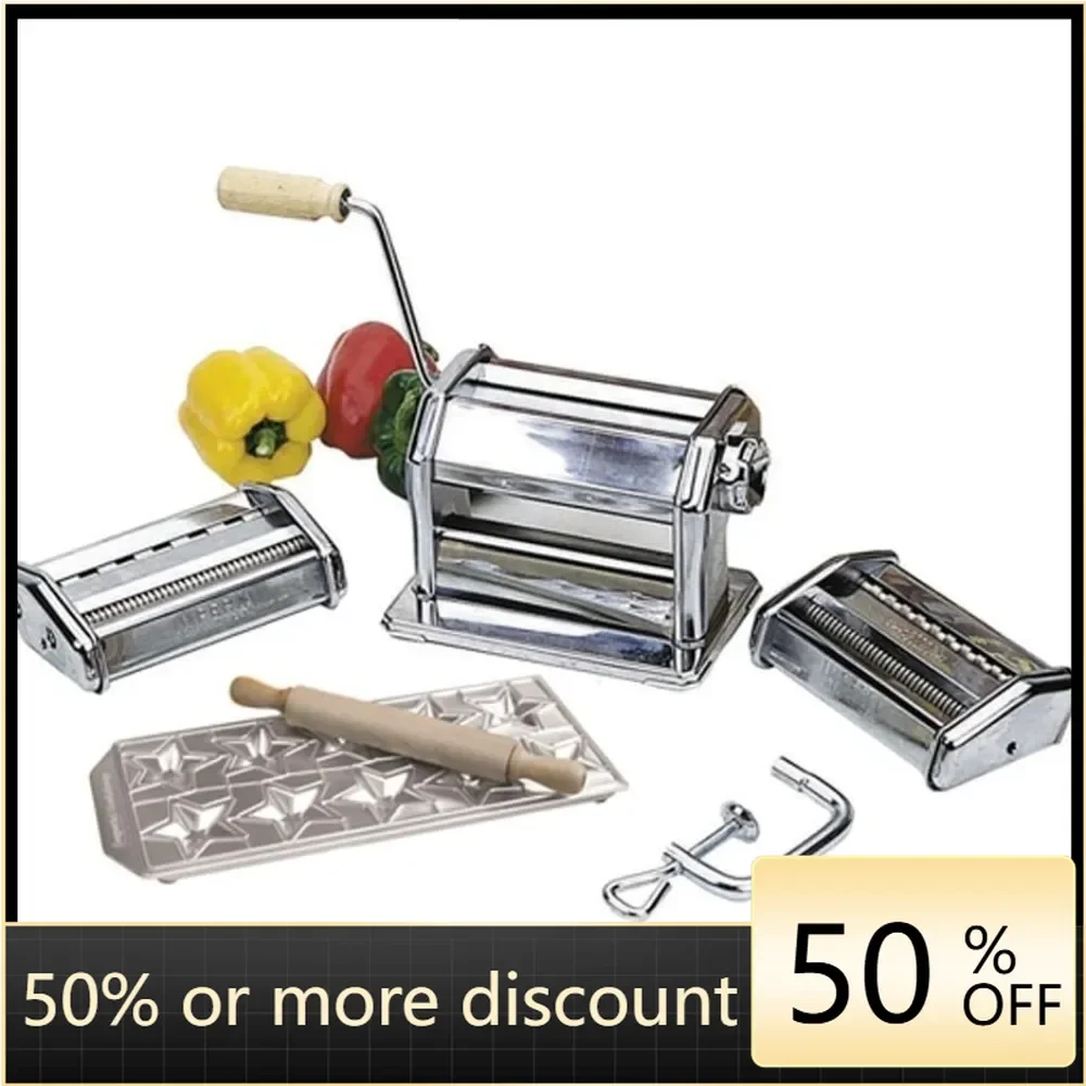 Noodle machine - heavy-duty luxury set with 2 accessories, star shaped dumpling mold and rolling pin, steel structure