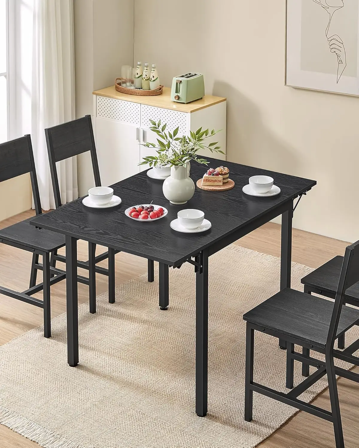 VASAGLE Folding Dining Table, Drop Leaf Extendable, for Small Spaces, Seats 2-4 People, Industrial, 78 x 120 x 76.2 cm