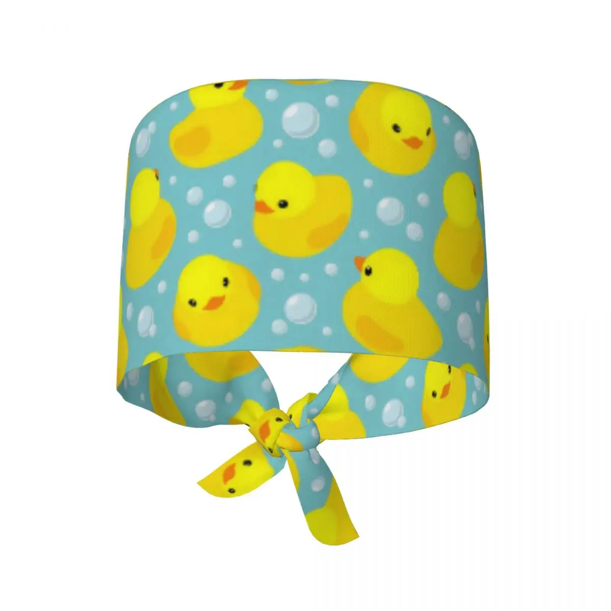 Nursing Hats Seamless Pattern With Yellow Rubber Ducks Work Scrubs Hat Stylish Medical Hat For Men Women Tie Back Working Cap