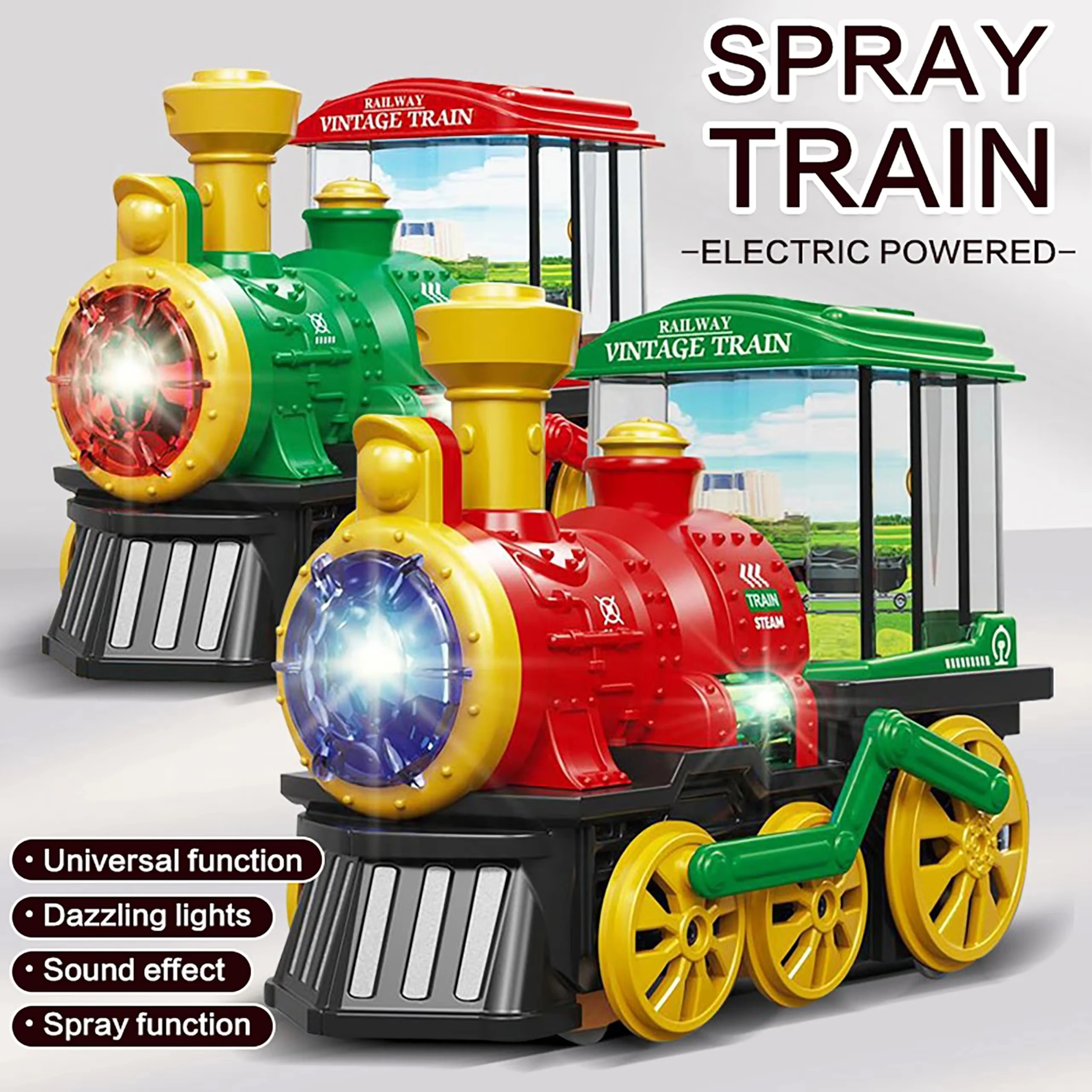 Tren de juguete para niños pequeños de 3 a 5 años, camiones, locomotora, motor de vapor eléctrico con humo, luz y sonido, camiones de juguete para niños pequeños, regalo