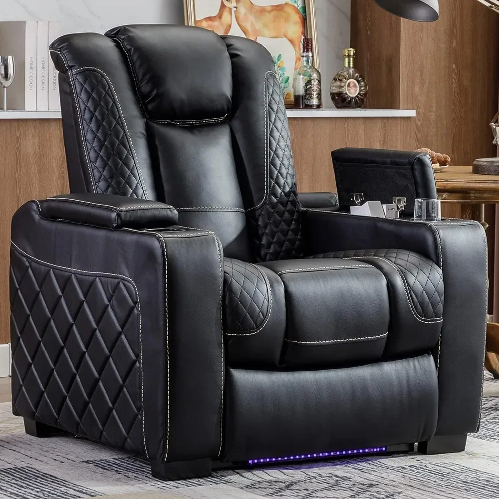 Electric Power Recliner Chair, Faux Leather Seating Power Recliner with Adjustable Headrest, Hidden Arm Storage, USB Ports