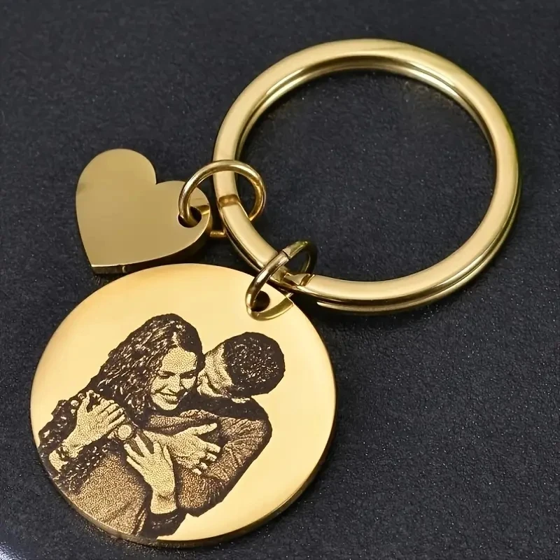 

Personalized Custom Men Women Photo Laser Engraved Key Chain Stainless Steel Perfect For Couples Parents Family Jewelry Gifts