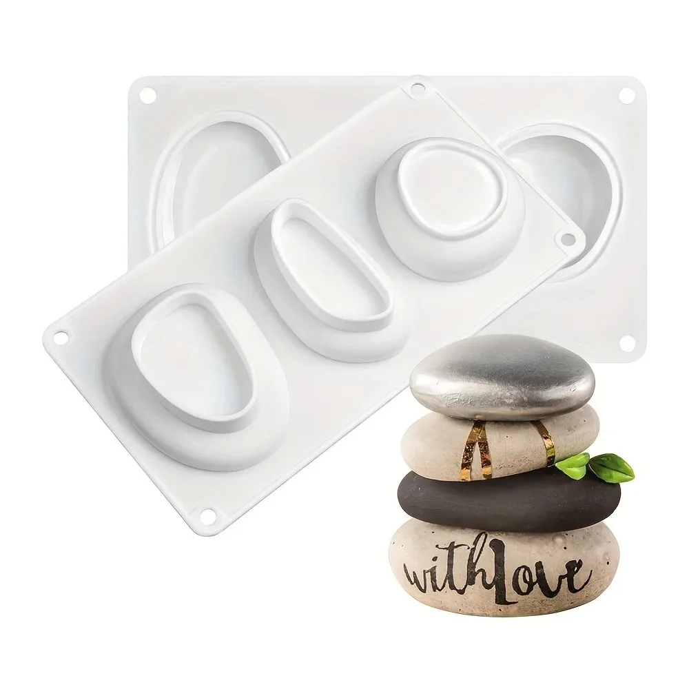 3-hole Creative Large-size Pebble Silicone Mold Candle Mold Diy Stone Modeling Decorative Crafts Making Plaster Resin Clay Mold