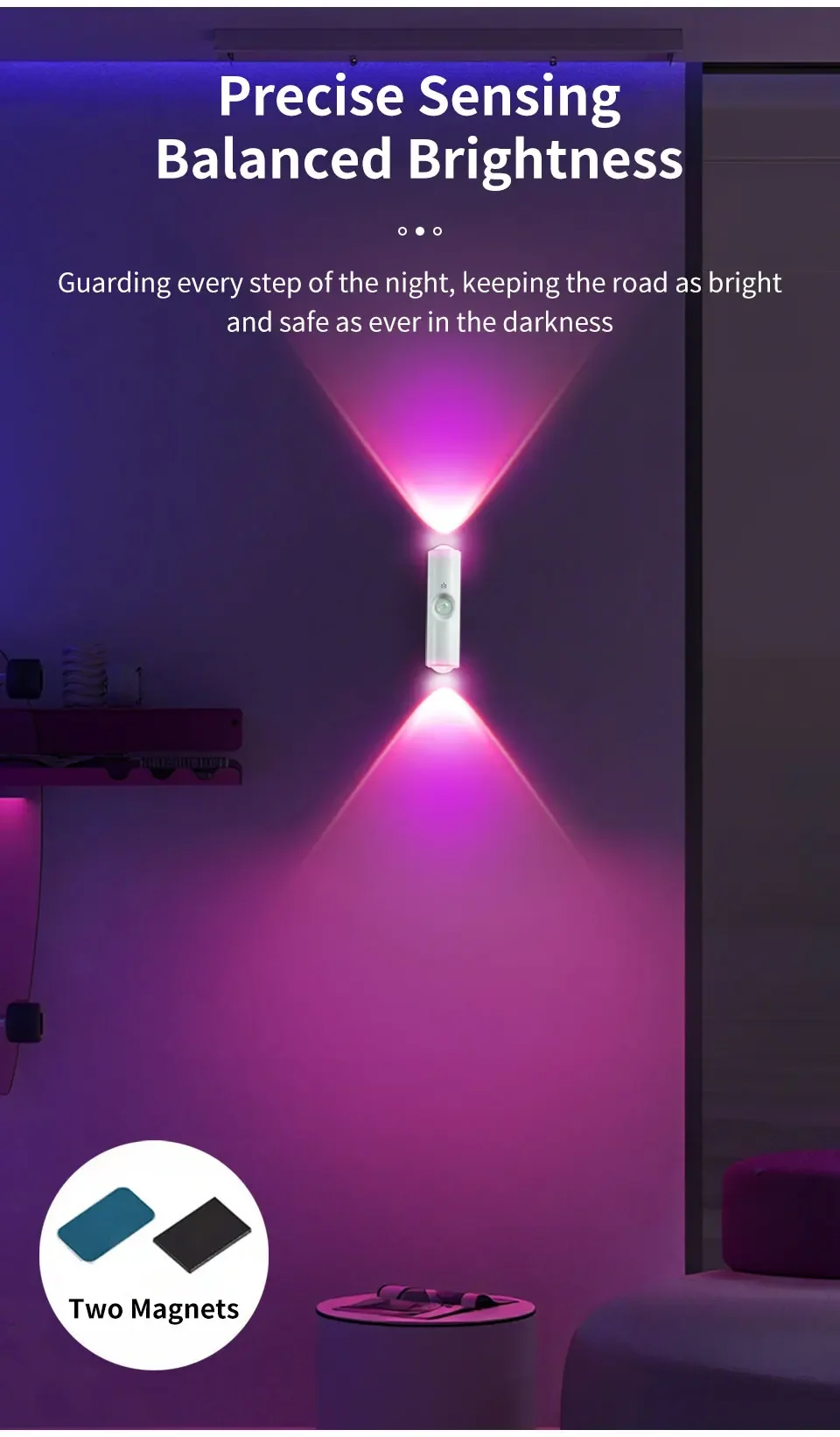 Motion Sensor Night Light 7 Color Change LED Wireless Wall Lamp Magnetic Rechargeable Spotlight For Bathroom Bedroom_maomaolike.com