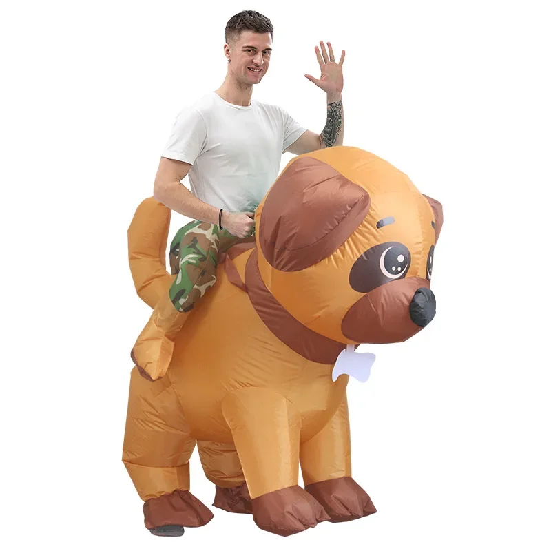 Disfraz inflable de perro Pug para adulto, traje divertido de fiesta, vestido encantador para Halloween y Carnaval