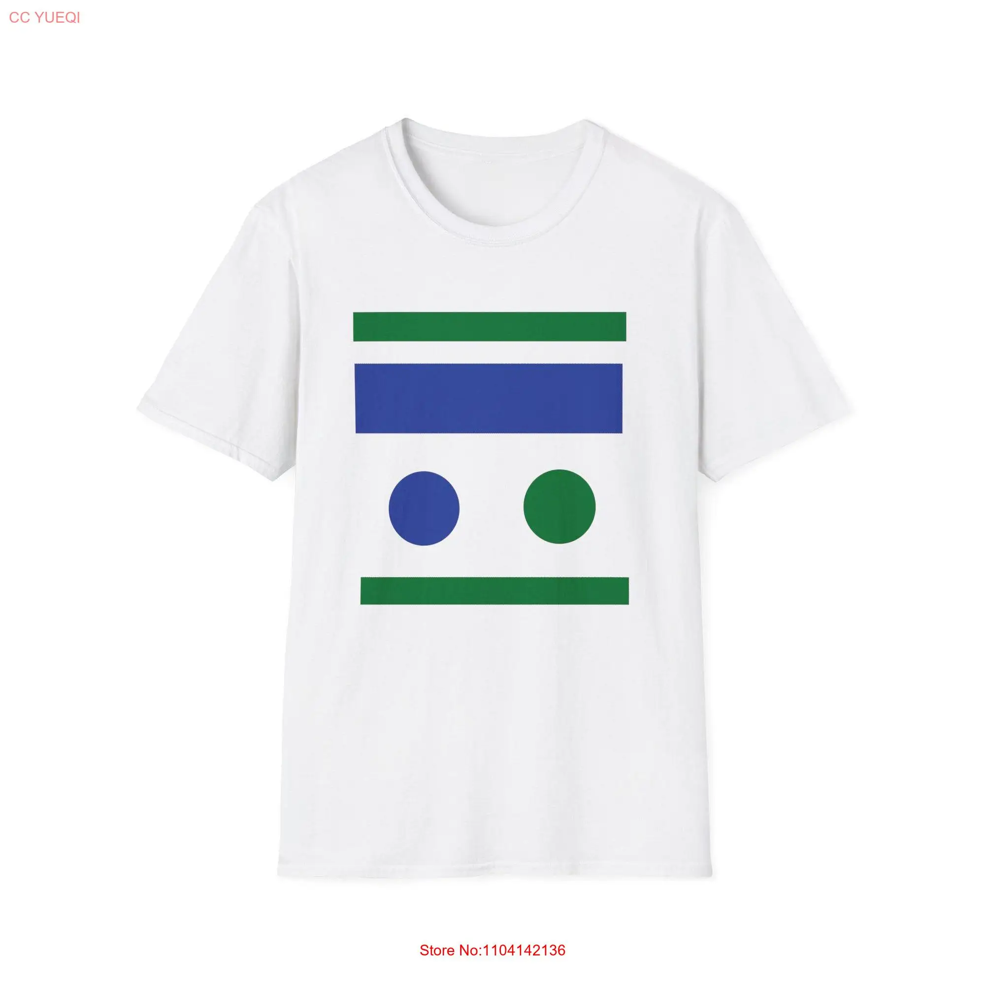 Softstyle T Shirt with print of circles and rectangles long or short sleeves