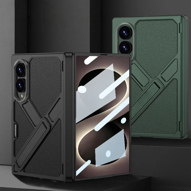 For Samsung Galaxy Z Fold 8 Phone Case Leather-Like View Stand Hinge Full-Cover Light Luxury Integrated Case Film