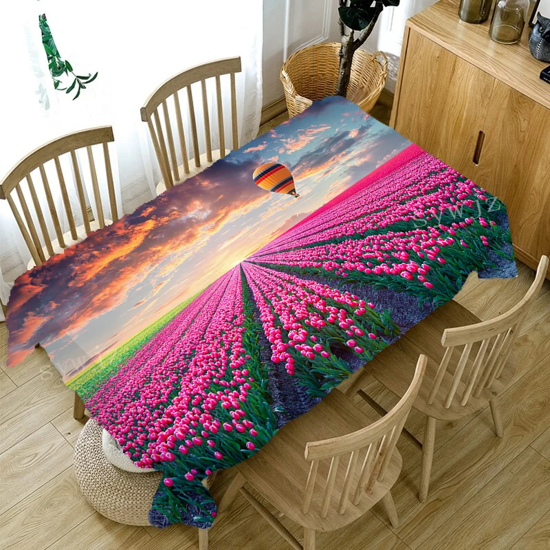 3D Lavender Hot Air Balloon Tablecloth Kitchen Anti-Rectangular Dining Table Tablecloth Party Wedding Decoration Accessories