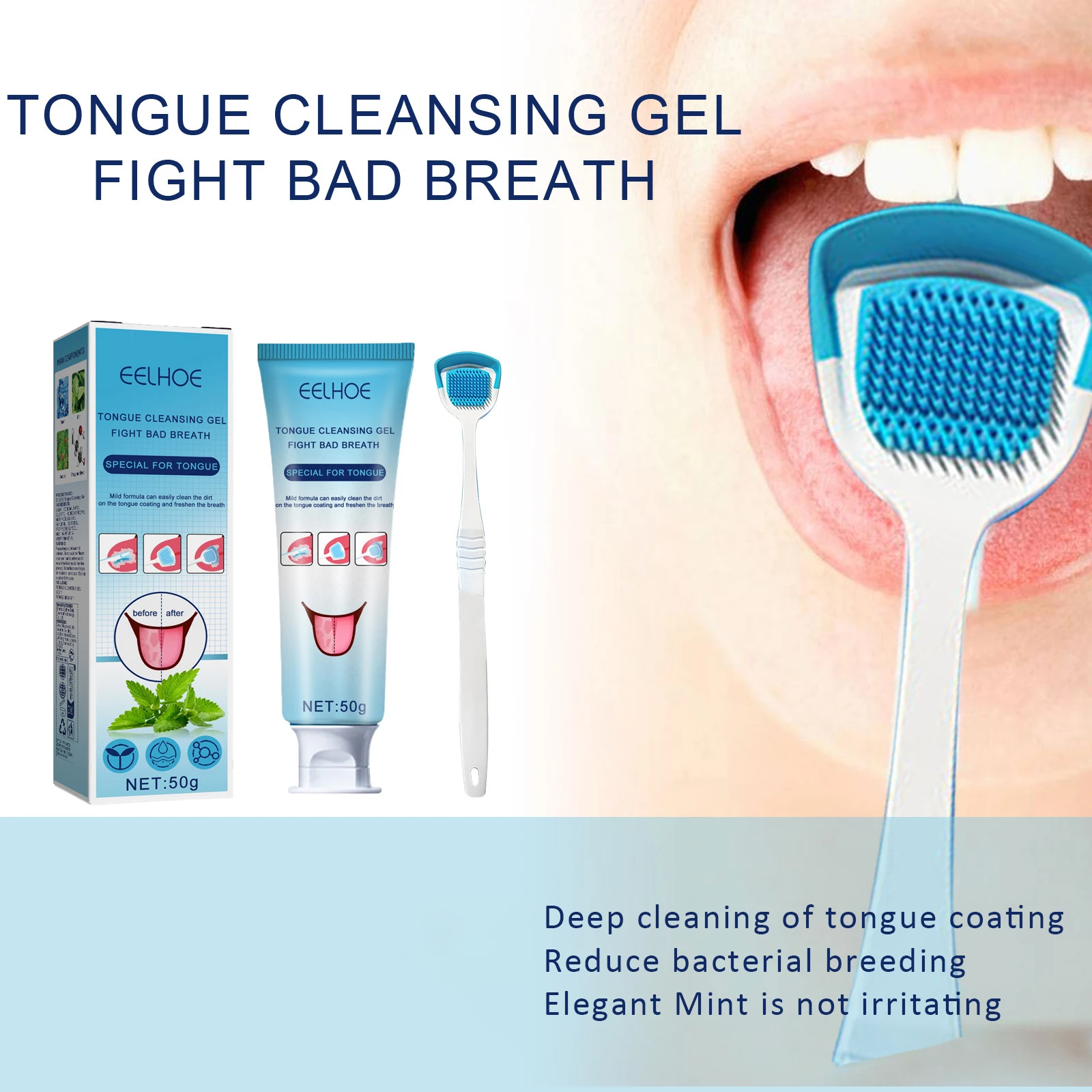 

Tongue Cleaning Gel with Scraper Cleaning Tongue Remove Odor Improving Oral Health Tooth Breath Long Lasting Fresher Toothpaste
