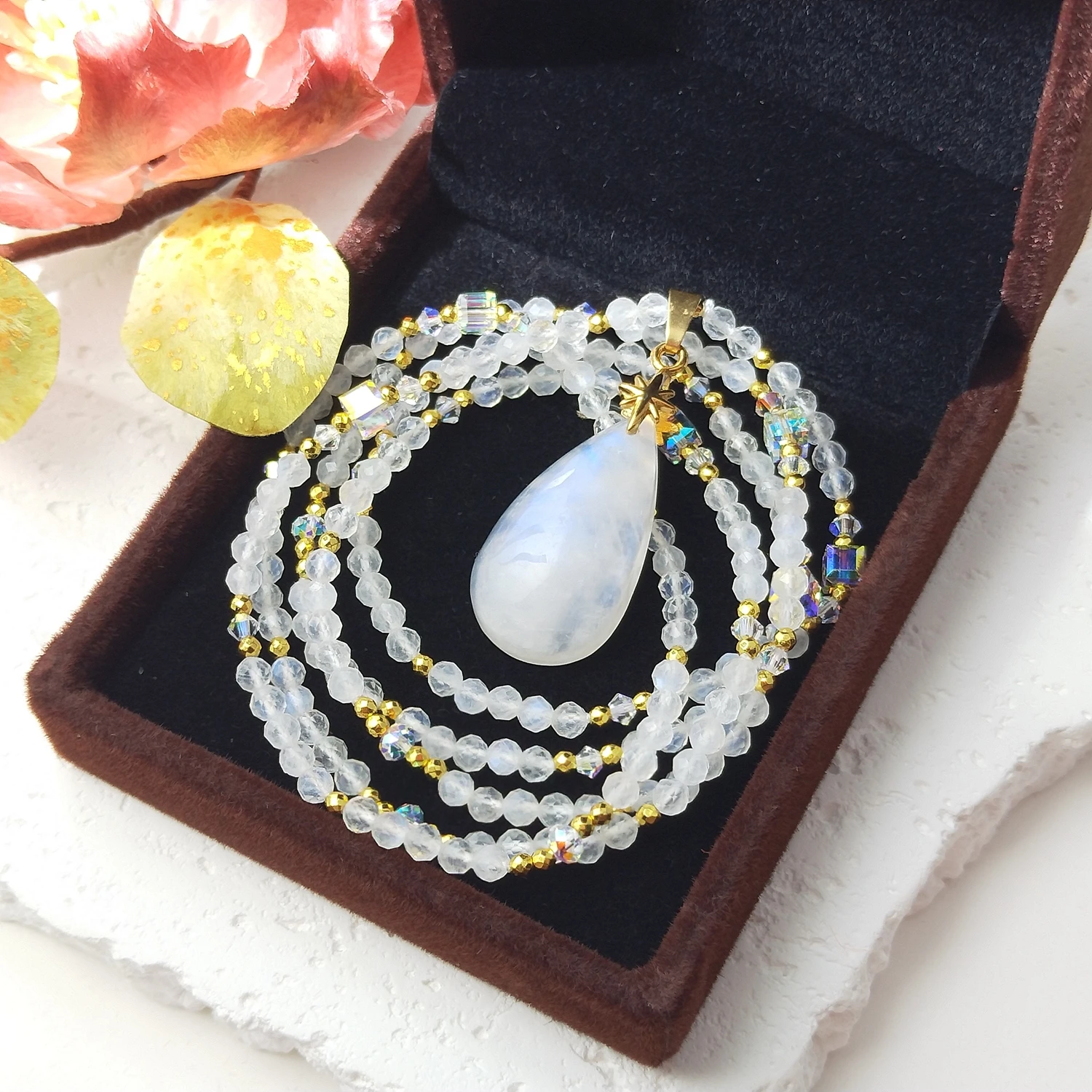 Lii Ji Natural Stone 3mm Moonstone Facted Beads With Real Moonstone Pendant Necklace 80cm Handmade Jewelry