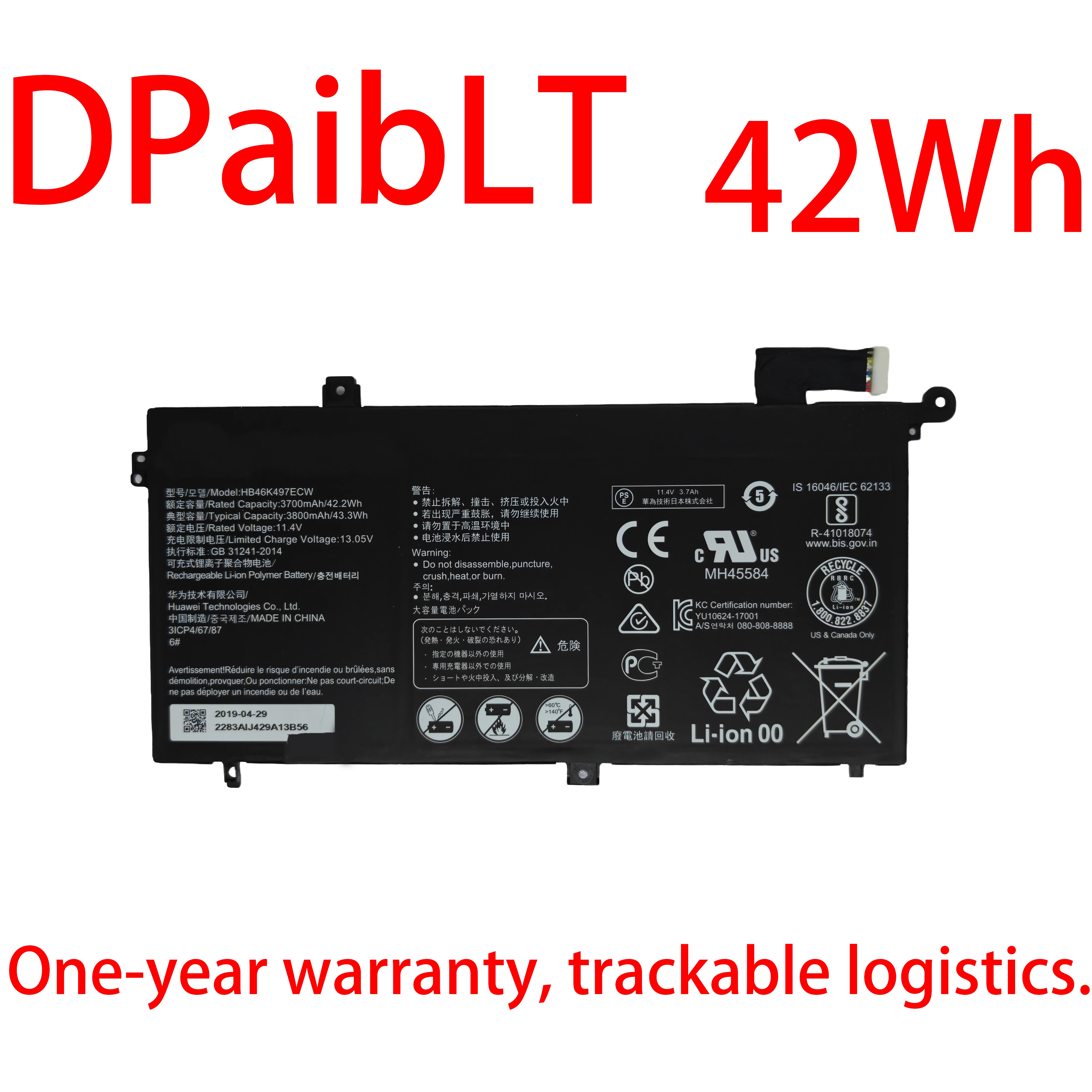 

DPaibLT NEW 42Wh 11.4V HB46K497ECW LAPTOP BATTERY For Huawei Matebook D 2018 PL-W19 PL-W09 PL-W29 MRC-W50 MRC-W60 MRC-W70
