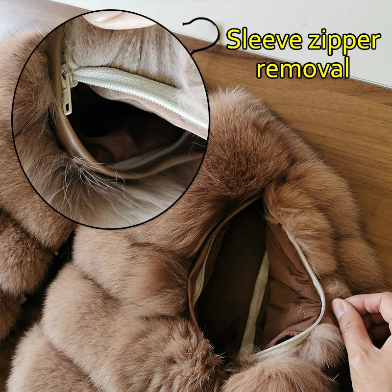 2023 Hot Sale  Furry Natural Fox Raccoon Real Fur Coat Women Jacket Luxury Winter Parka Vest Female Leather Clothes Brown Beige