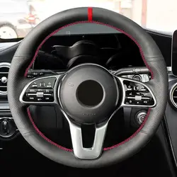 Hand Stitched Car Steering Wheel Cover Trim For Mercedes Benz A C E S G Class W177 W205 W213 W222 W463 Perforate Leather red bar