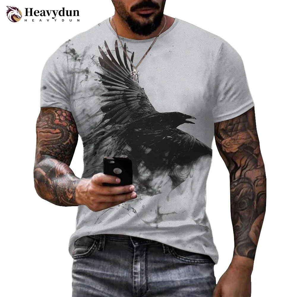 2024 Raven Bird 3D T-shirt Creative Animal Design Birds Crow Print Men Women Harajuku Casual Short Sleeve Streetwear Tops