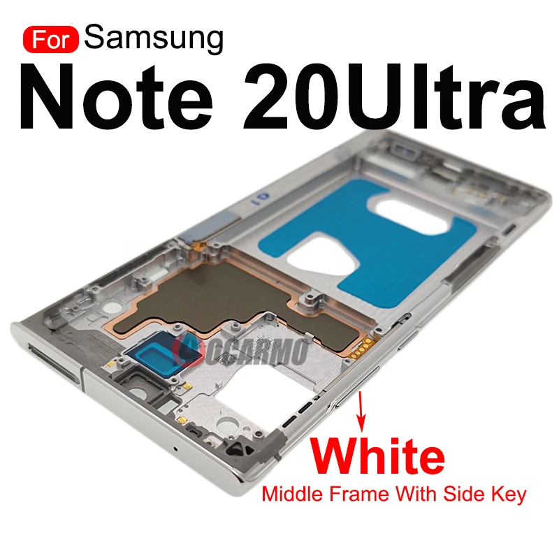 Black White Gold For Samsung GALAXY Note 20 Ultra N9860 Middle Frame Plate With Power Volume Buttons Side Key Repair Replacement