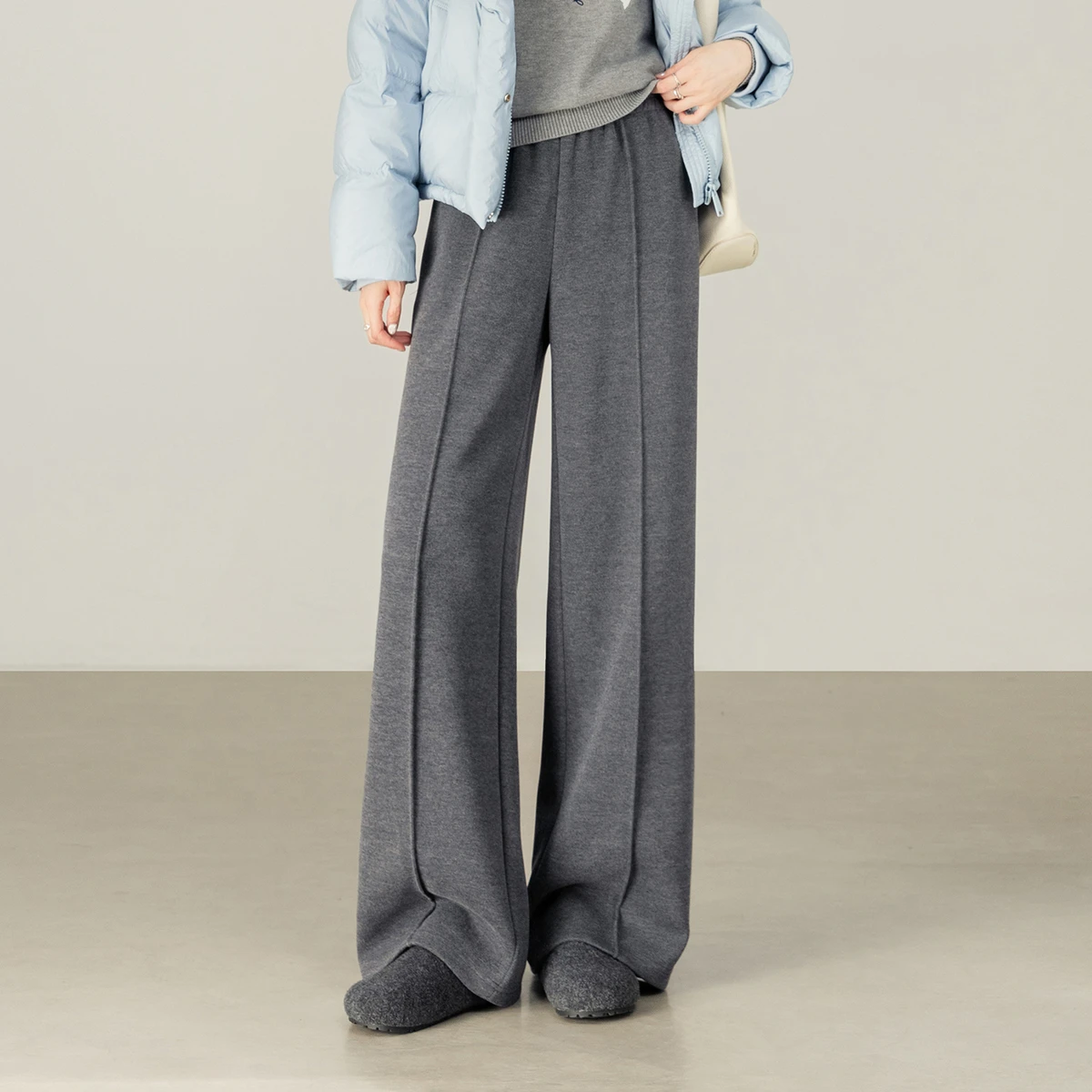 SENTUBILA Women's Knitted Pants 2025 Winter New Casual Commute Straight Pants Pockets Wide-leg Pants Female Clothes 154K80280