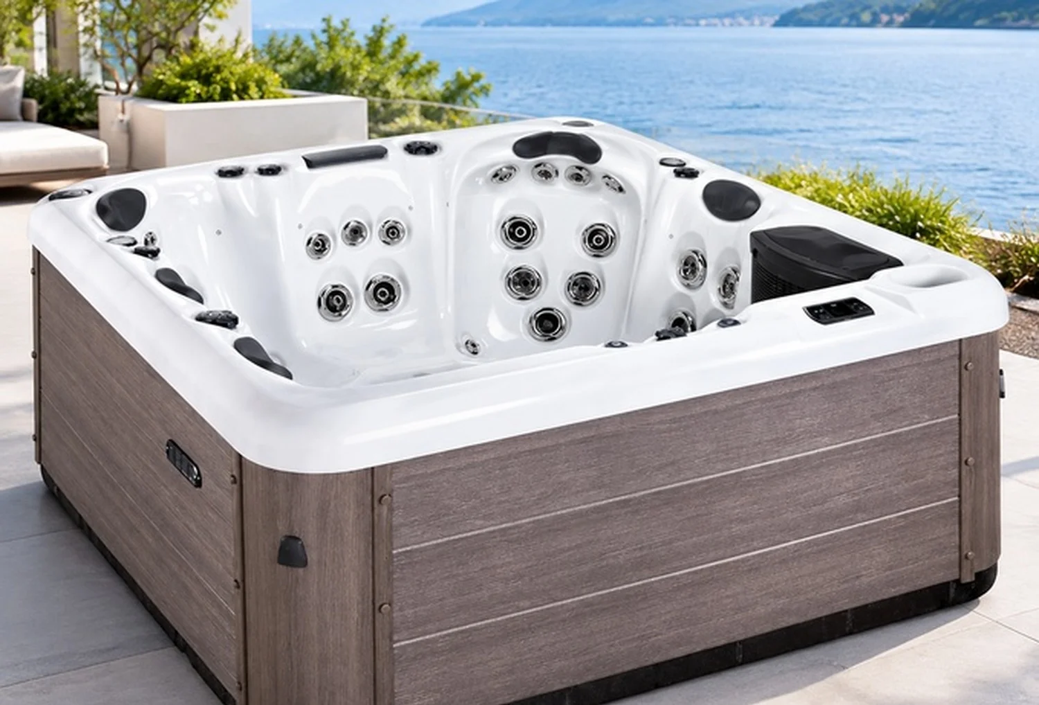 Hot Tub Spa - Seats 5-6 People - 51 Jets - Standard Heavy Duty Flip Cover, Water Fountains, Ozonator, LED Lights, Headrests