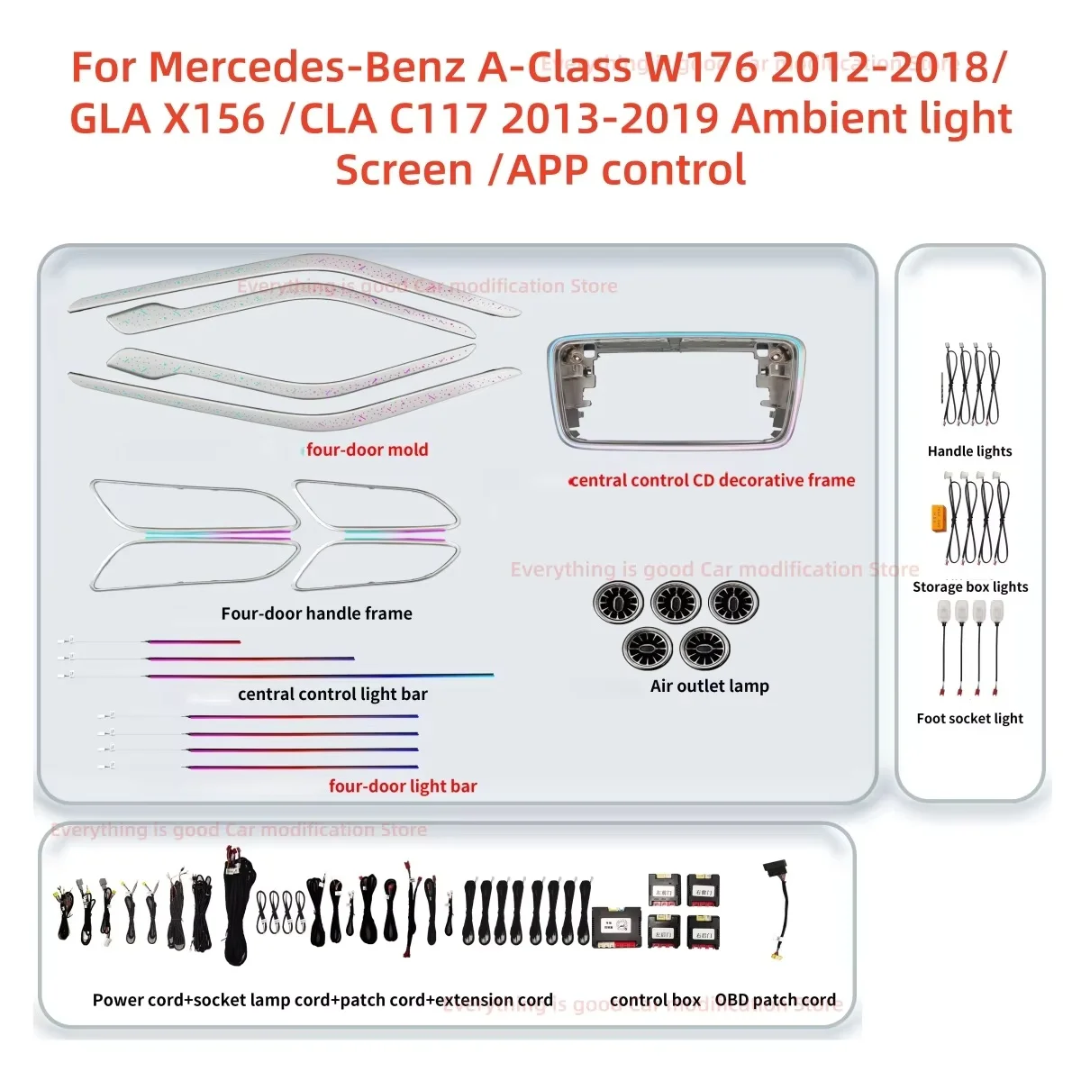 For Mercedes Benz A-Class W176/GLA X156/CLA C117 LED atmosphere lamp Upgrade Decorative strip Ambient light Luminous air outlet