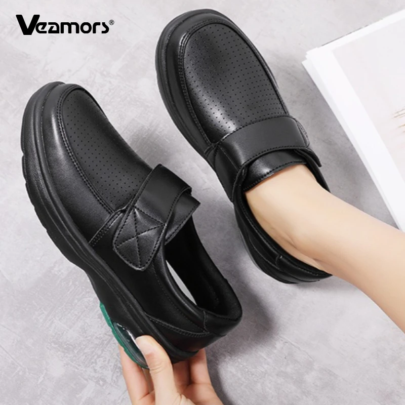 

Women Air-cushion Leather Shoes Lightweight Breathable Nurse Shoes Non-slip Soft Sole Walking Working Flats Slip-on Loafers