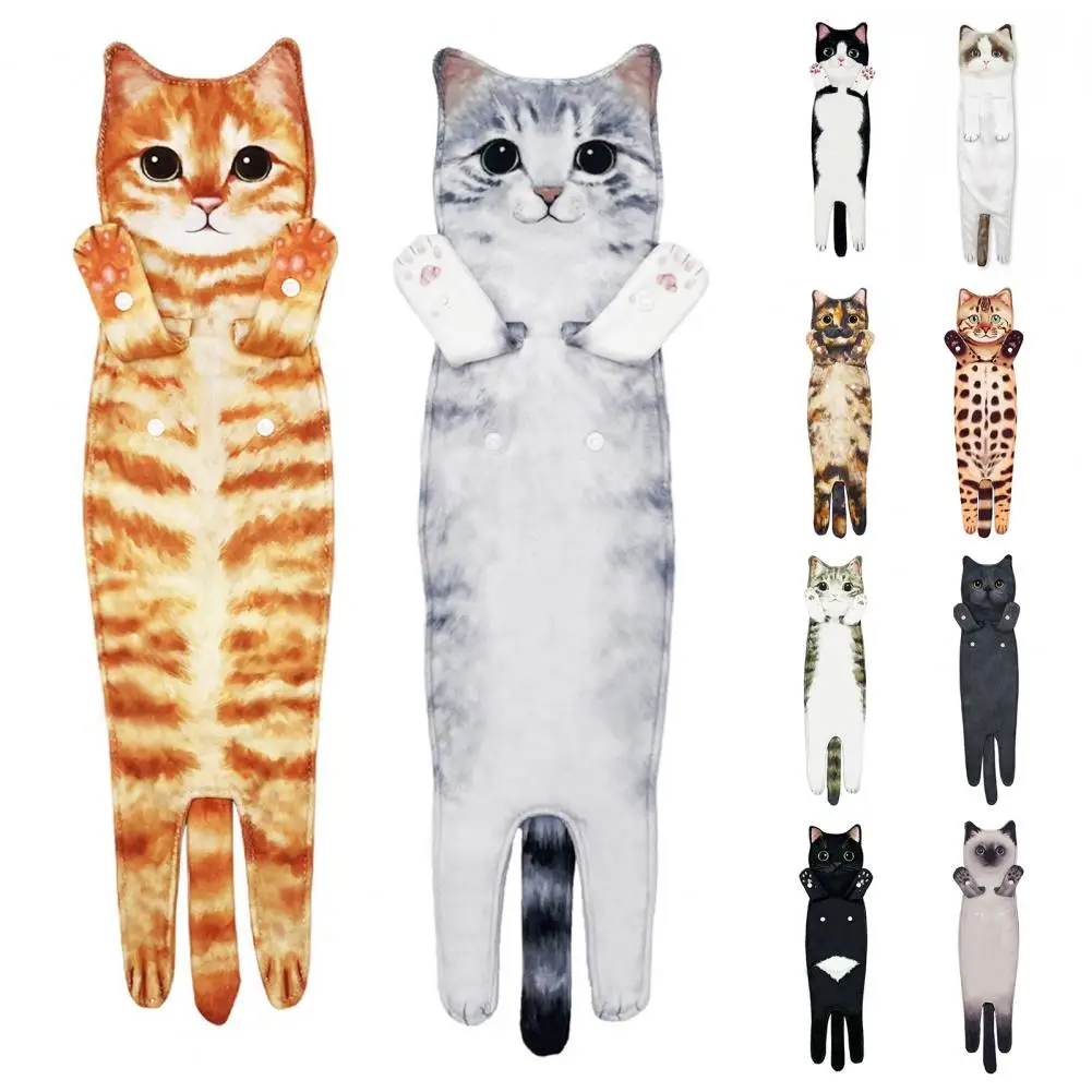Cat Hand Towel Feline Hand Towel 3d Cat Kitty Hand Towels with Snaps Quick-dry Hanging Face Towels for Bathroom Kitchen for Cat