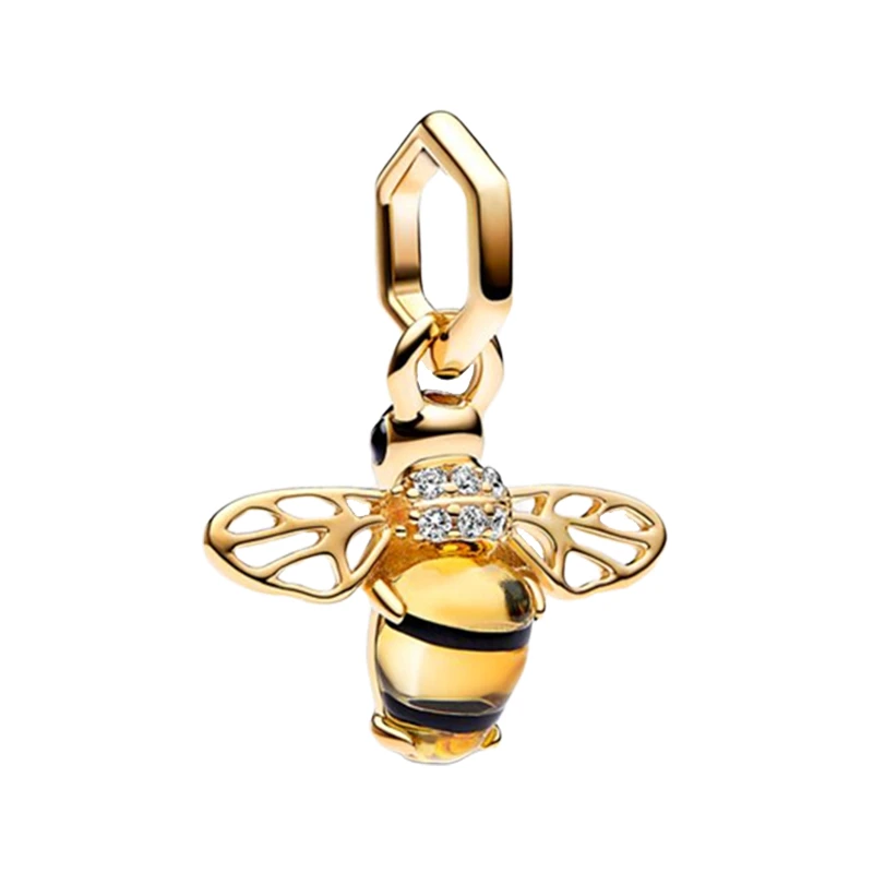 

Shine Gold Jewelry Making Bee Pendants Charms For Women Honeycomb Bail Clear CZ Openwork Wings Yellow Crystals Body Black Enamel