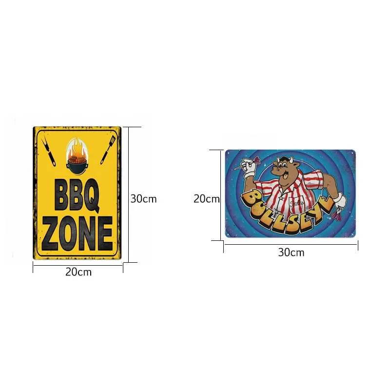 DAD'S BBQ ZONE Retro Plaque Metal Tin Signs Pub Kitchen Home Grill Vintage Wall Decor 20X30CM