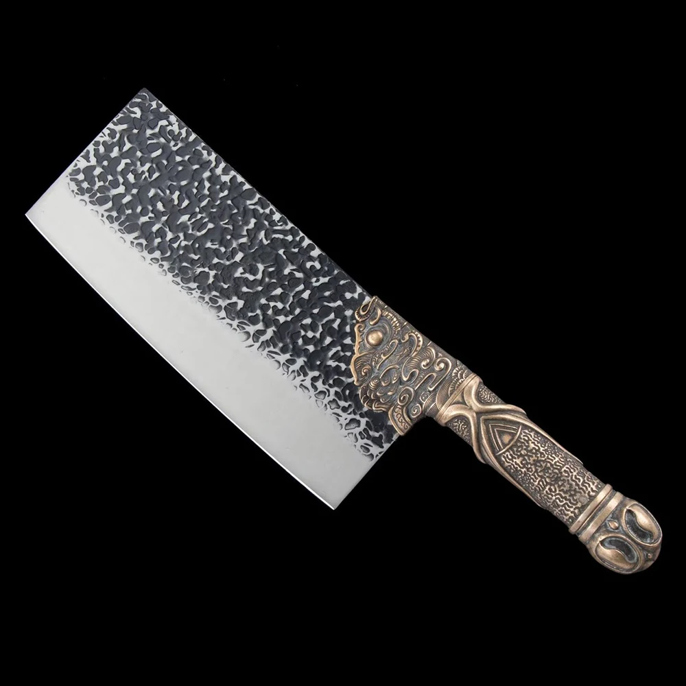 Chinese Chef Knife Kitchen Cooking Slicing Knife 7Cr17MoV Chinese Chef Cleaver Pure Copper Carving Handle 8inch China Messer