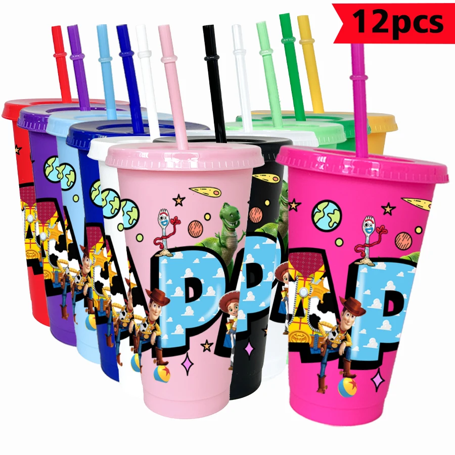 12 szt./opak. Disney, Toy Story, plastikowe kubki w kolorze denim, 770 ml, przybory do picia na przyjęcie urodzinowe, kubek na sok, kawę