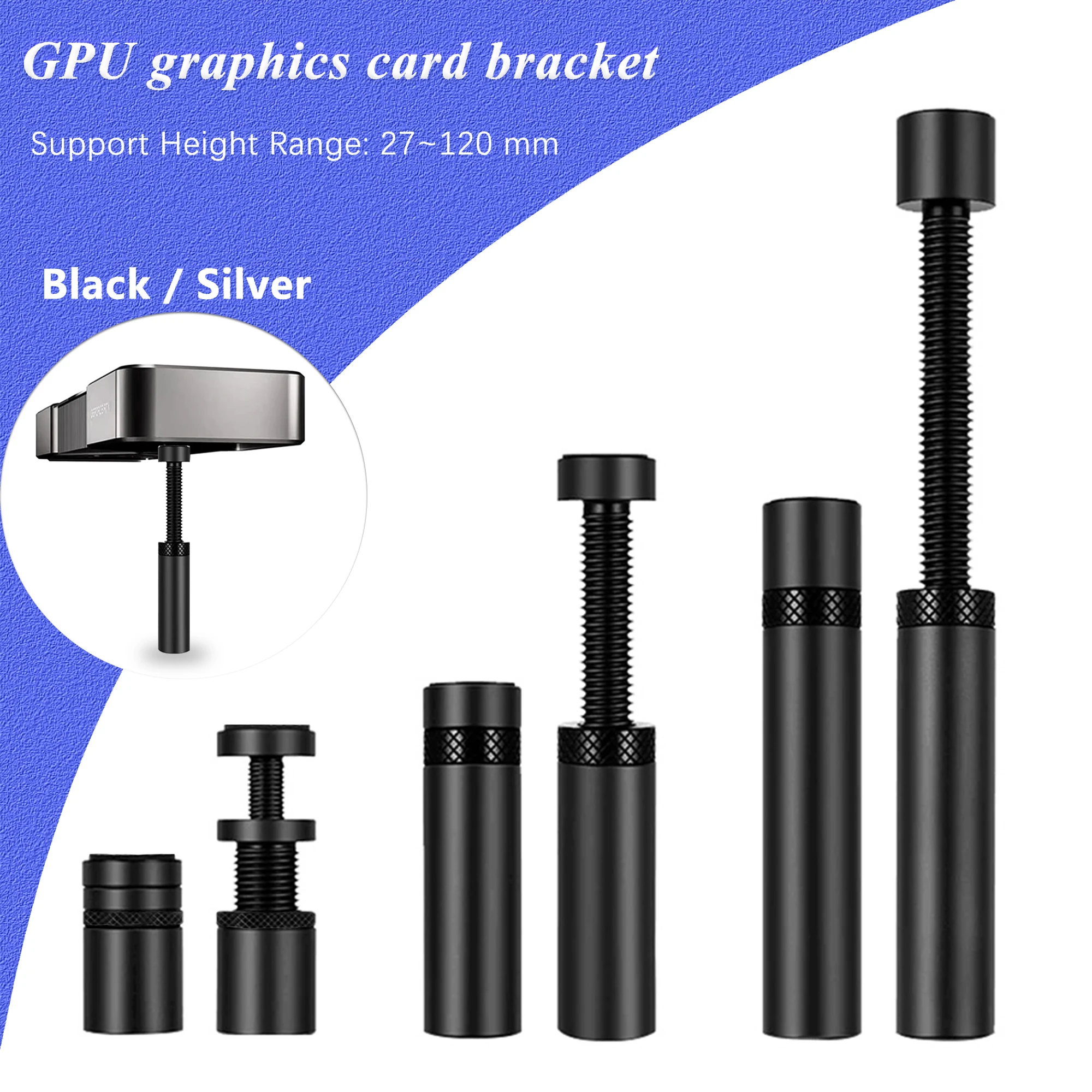 Aluminum GPU Support – Vertical, Telescopic, and Rotatable Stand – Magnetic Graphics Card Holder – Support Bracket 27–120 mm