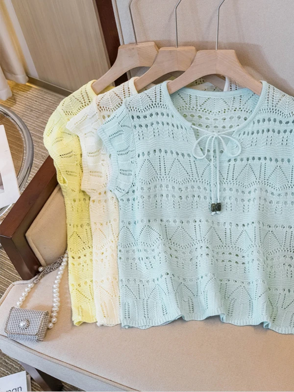 

Ele ort Sve вязаный топ женский летний большой размер толстый мм супер красивый возрастной дизайн с вышивкой