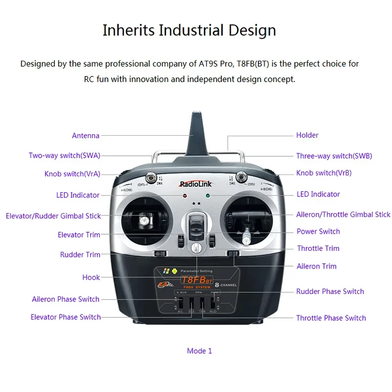 Radiolink T8FB 2.4ghz 8 Channels RC Radio Transmitter and Receiver R8EF Dual Stick Remote Controller for Airplane Boat Car Robot