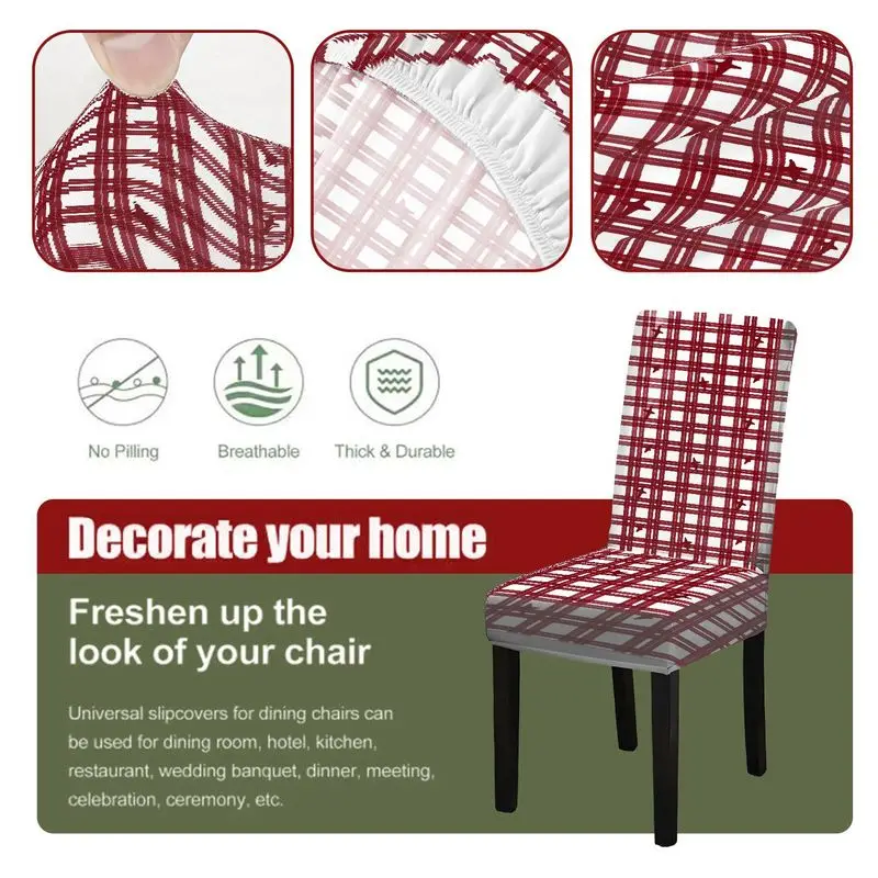 

Чехол для стула Parsons с 2D-принтом, красно-белая клетчатая текстура, съемный и моющийся чехол для ресторанных стульев.