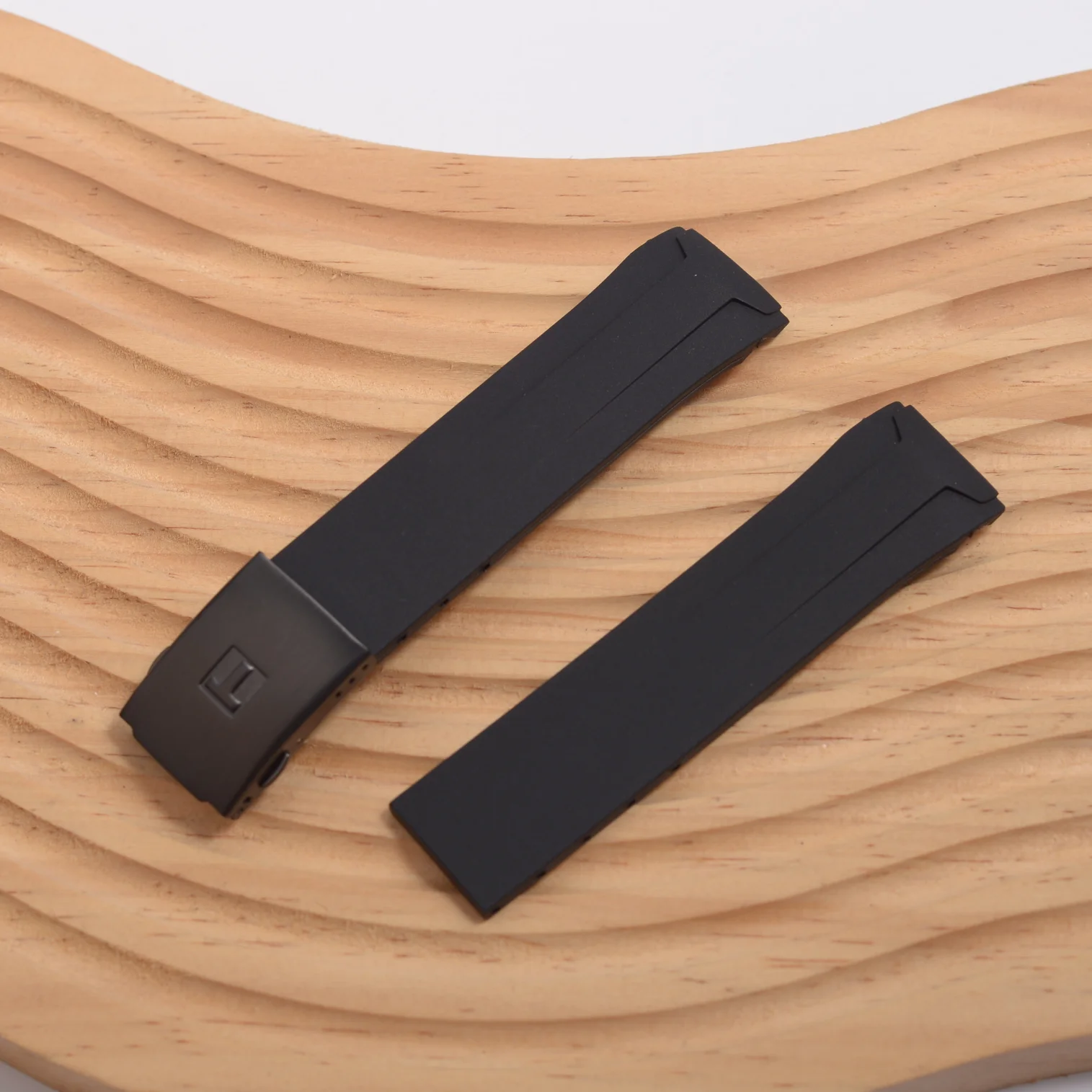 22mm Black Rubber Watch Band with Curved Interface for Tissot 1853 T024417A Sports Strap